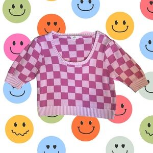 entro Pink Checkerboard Scoop Neck Cropped Sweater